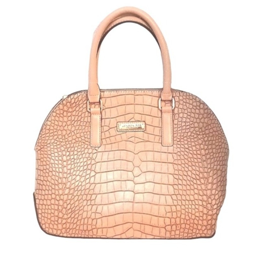 London Fog Handbag 11" NUDE Beige Croc Embossed Vegan Leather Preppy Elegant